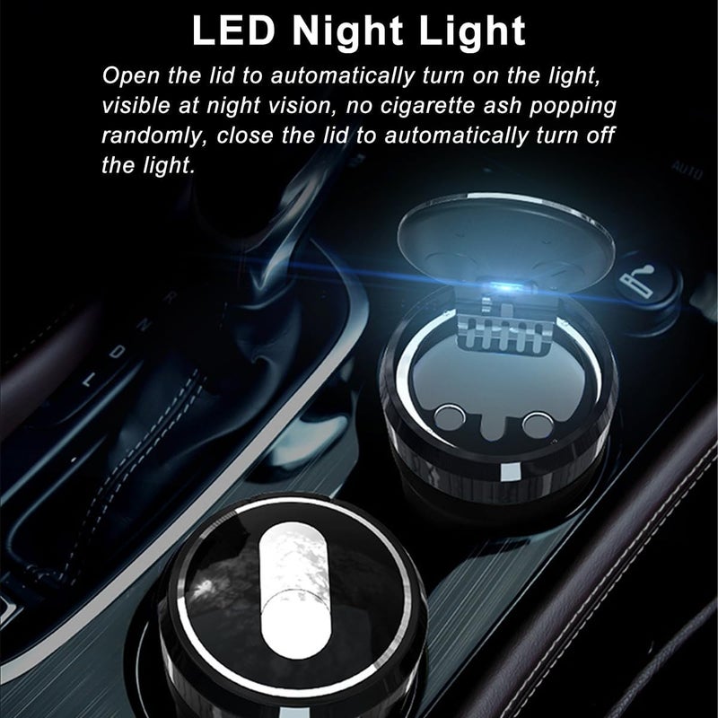 Sandfren Car Ashtray with Lid, Portable Mini Vehicle Smokeless Smoking Cylinder Cup Holder Ash Tray, Detachable Cigarette Trash Can with LED Blue Light, Universal Automotive Accessories(Black) - Image 3